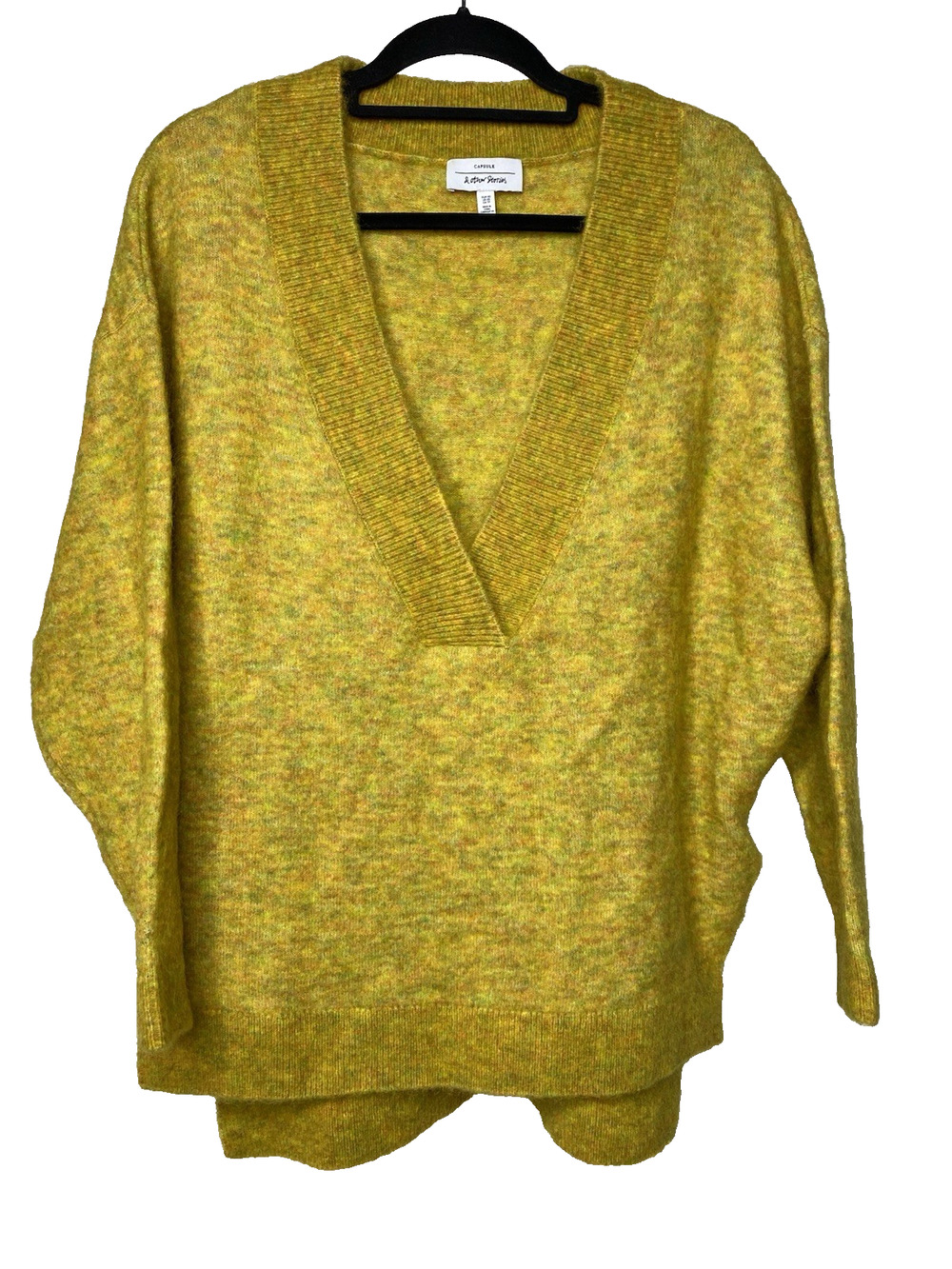 & Other Stories Capsule V-Neck Yellow Sweater Women's XS Knit Mohair Wool Blend